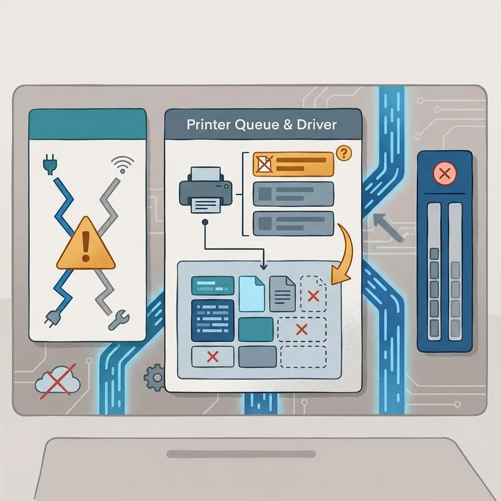 Printer driver unavailable message state reference